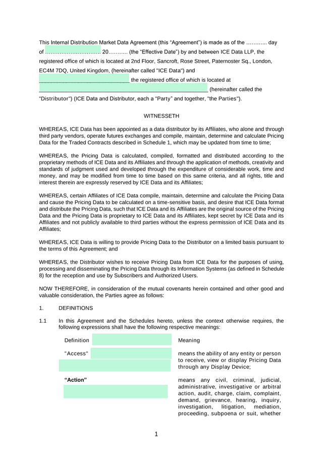 Internal Distribution Market Data Agreement screenshot