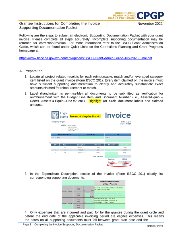 Completing The Invoice Supporting Documentation Packet screenshot