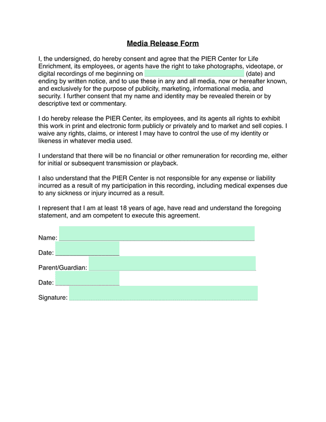 Media Release Form screenshot