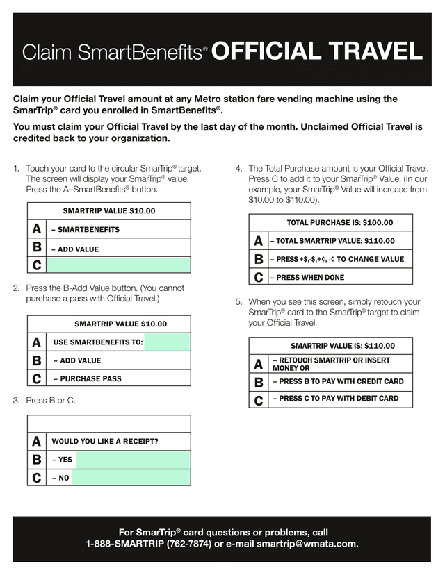 SmarTrip SmartBenefits Claim Instructions screenshot