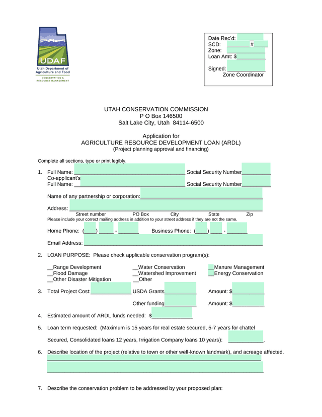 Application For Agriculture Resource Development Loan (ARDL) screenshot