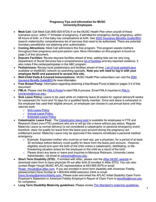 Pregnancy Tips And Information For MUSC University Employees screenshot
