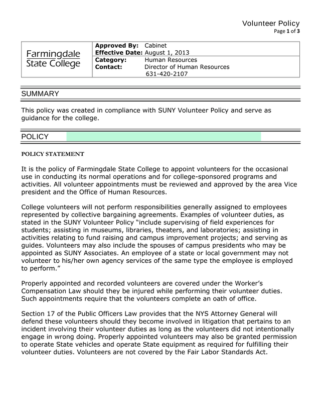 Volunteer Policy screenshot