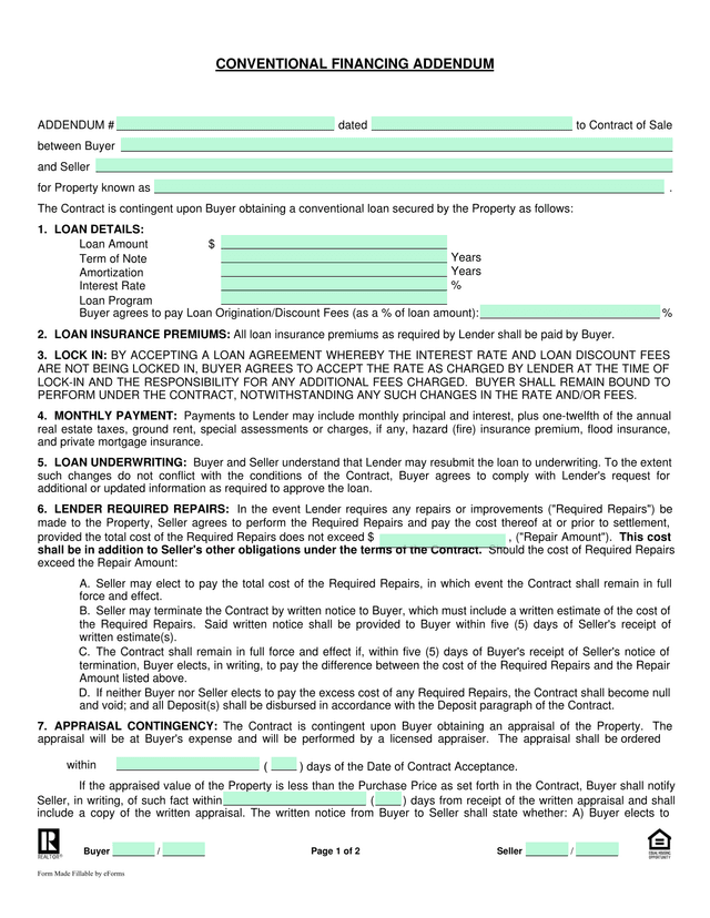 CONVENTIONAL FINANCING ADDENDUM screenshot