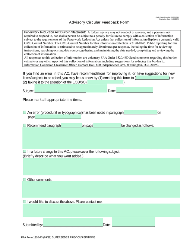 Advisory Circular Feedback Form screenshot