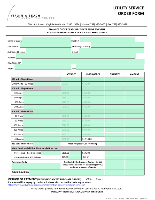 FORM 11 VBCC Utility Service Order Form screenshot