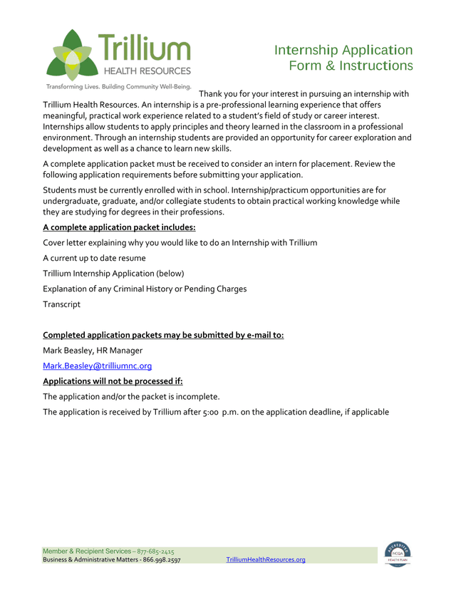 Internship Application Form  Instructions screenshot