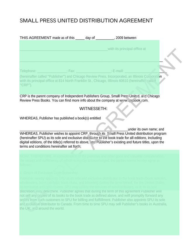 Small Press United Distribution Agreement screenshot