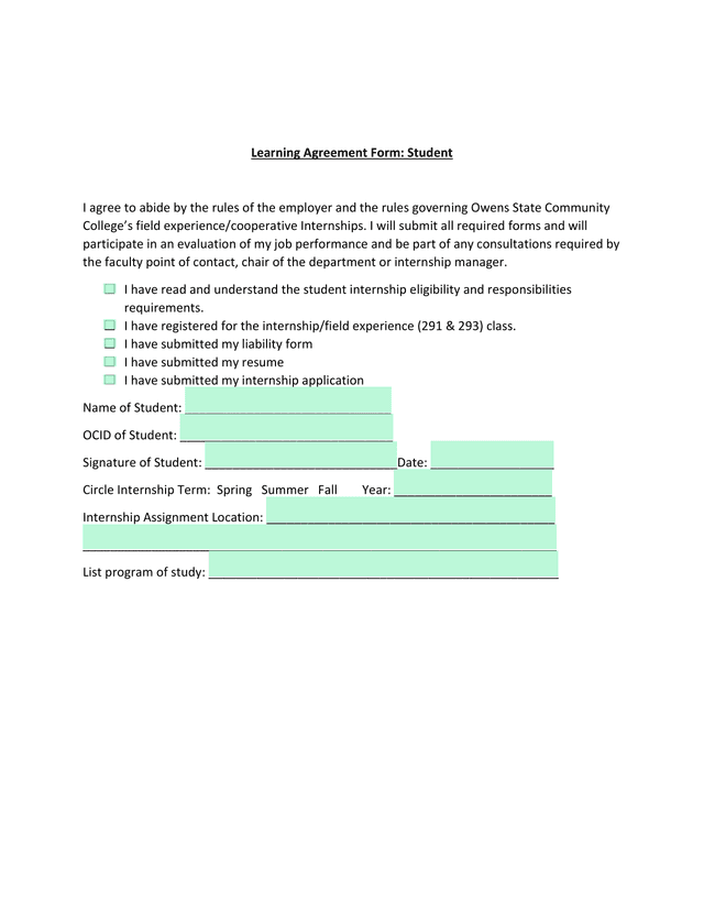 Learning Agreement Form Student screenshot