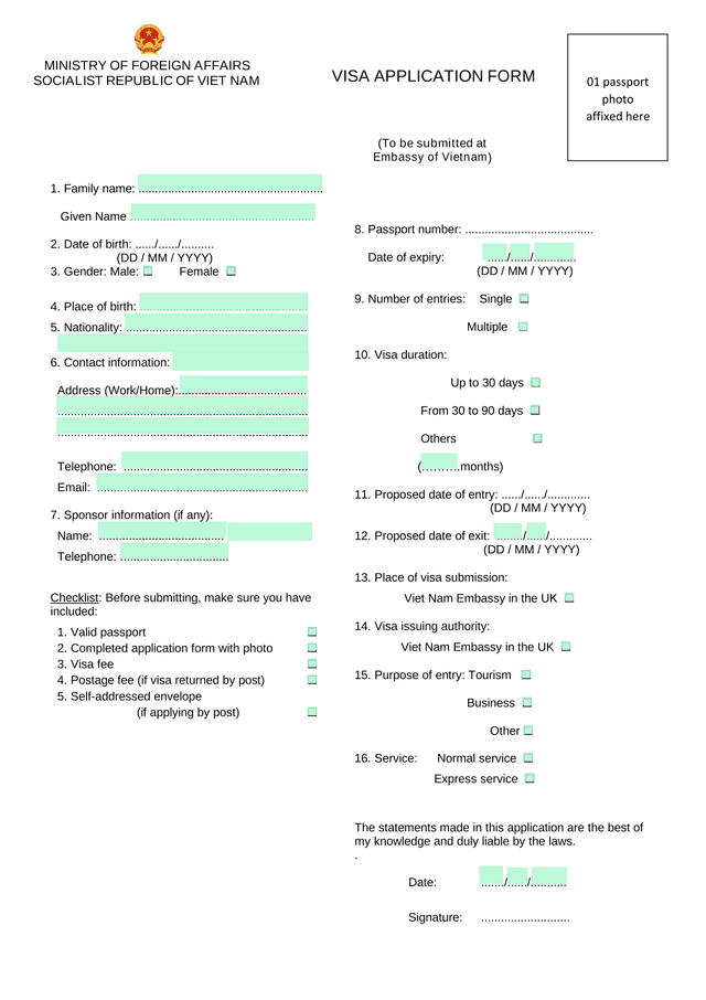 Visa Application Form screenshot