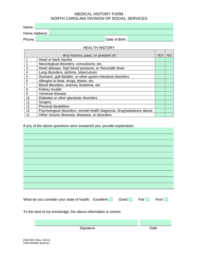 DSS 5017 Medical History Form screenshot