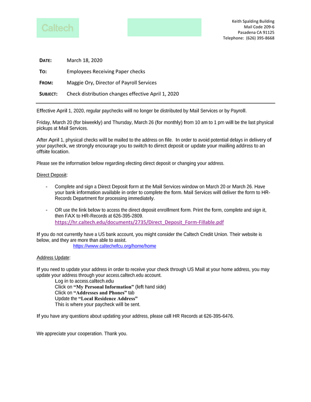 Check Distribution Changes Memo screenshot