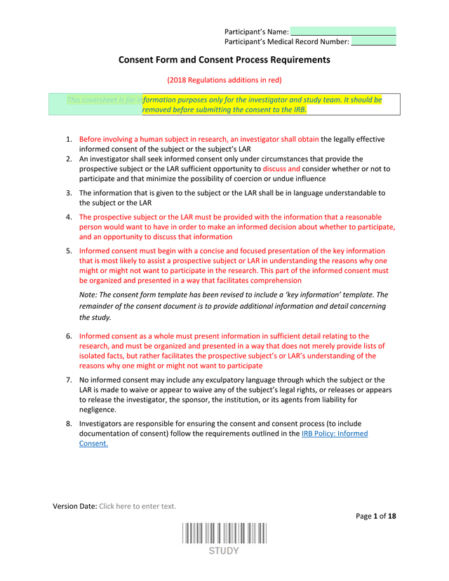 Consent Form And Consent Process Requirements screenshot