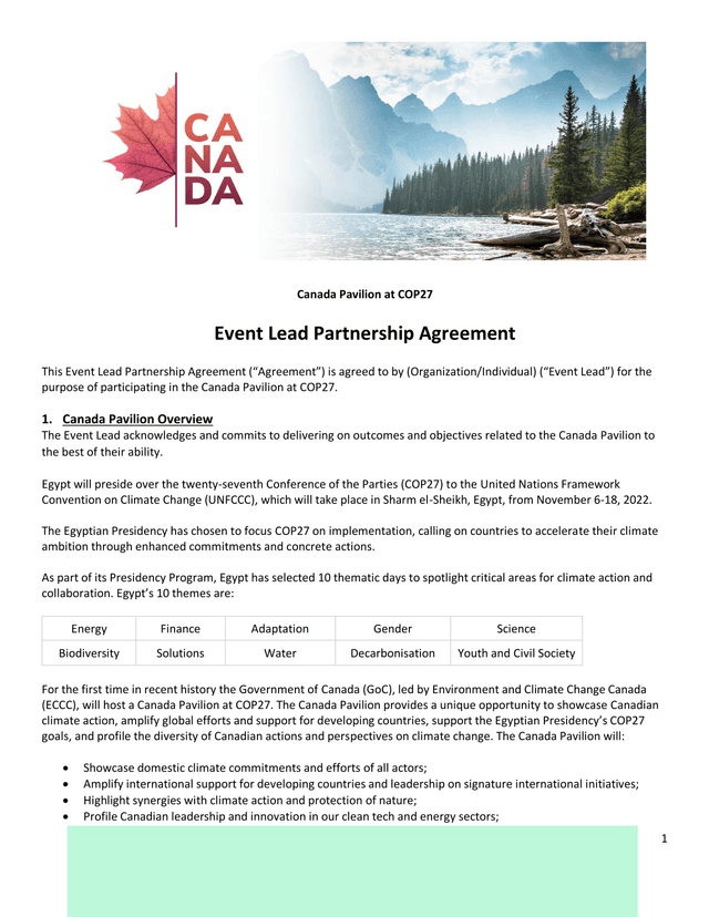 Canada Pavilion At COP27 Event Lead Partnership Agreement screenshot