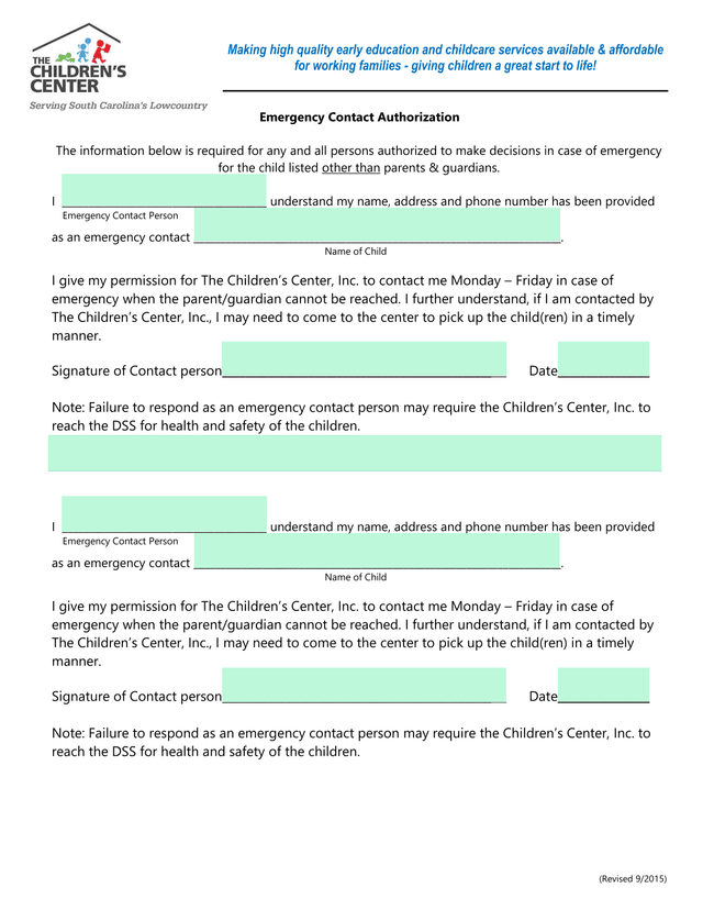 Emergency Contact Authorization screenshot