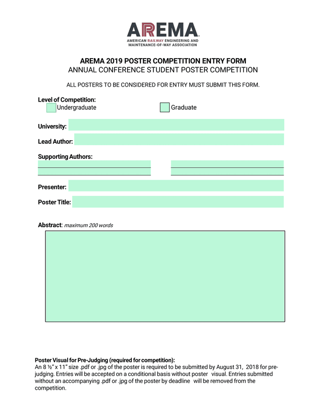 AREMA 2019 Poster Competition Entry Form screenshot