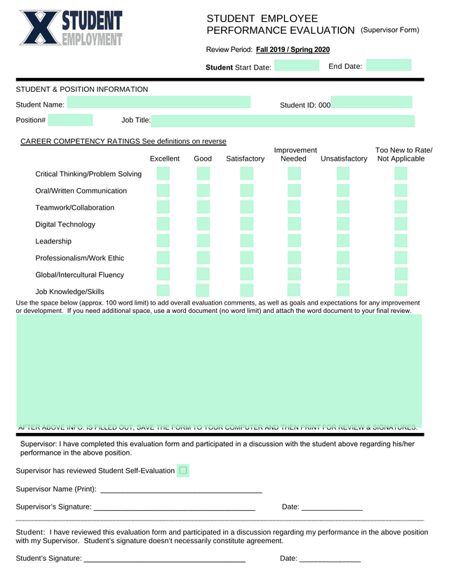 Student Employee Performance Evaluation screenshot