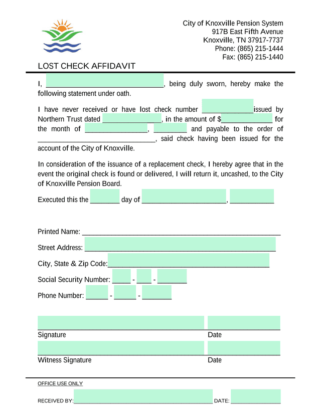 Lost Check Affidavit screenshot
