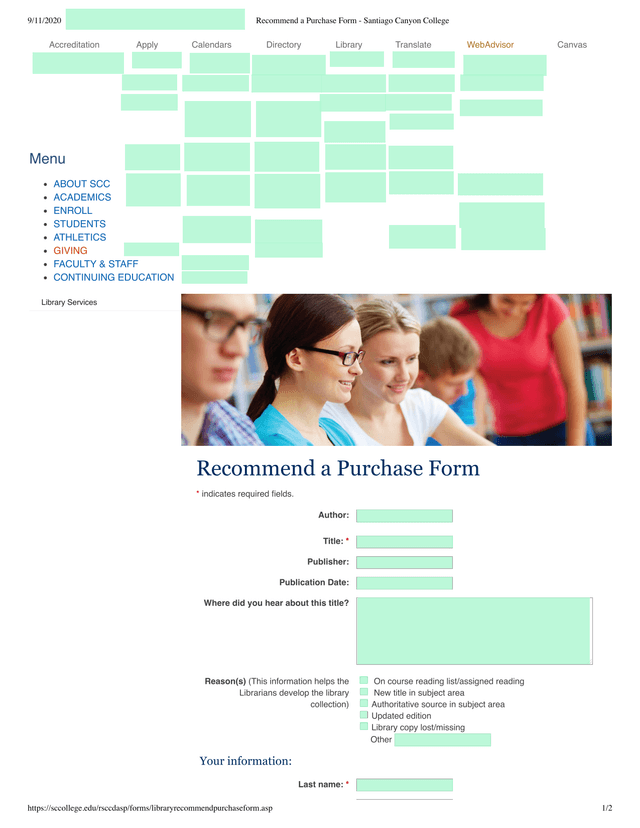 Recommend A Purchase Form screenshot