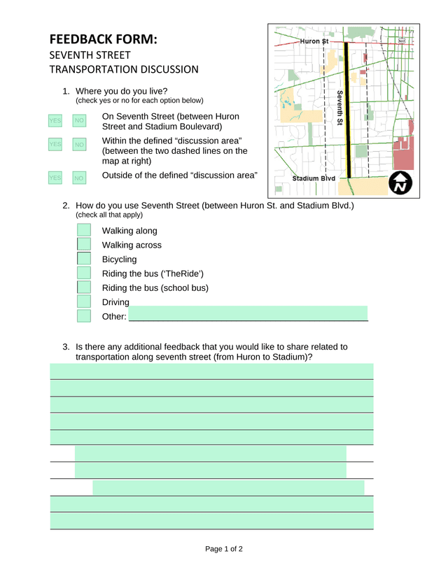Seventh Street Transportation Discussion Feedback Form screenshot