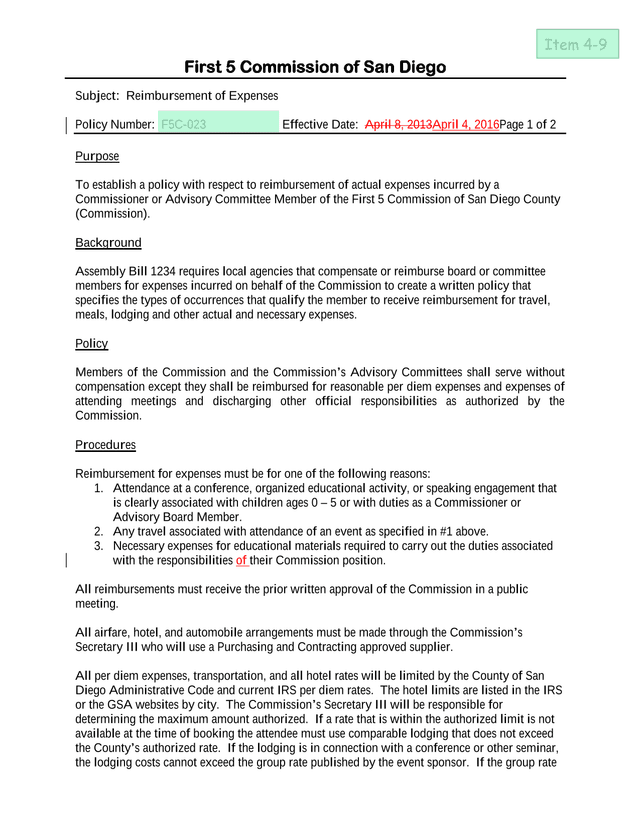 Reimbursement Of Expenses Policy screenshot