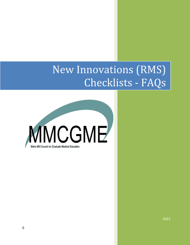 New Innovations (RMS) Checklists   FAQs screenshot