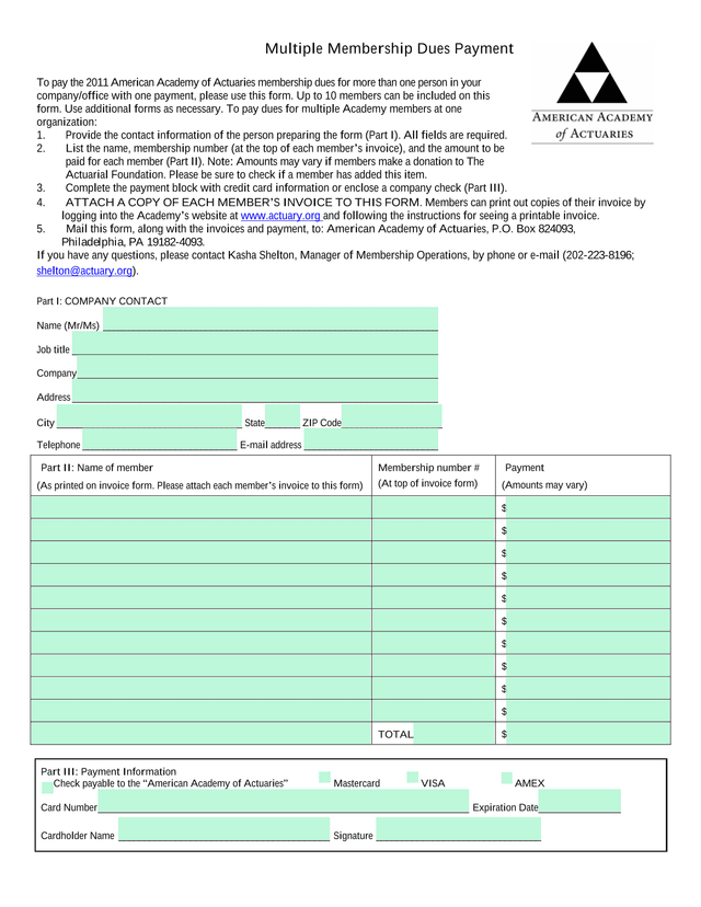 Multiple Membership Dues Payment screenshot