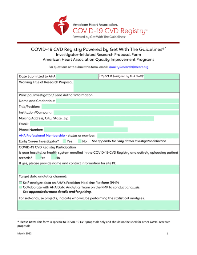 COVID 19 CVD Registry Powered By Get With The Guidelines Investigator Initiated Research Proposal Fo screenshot