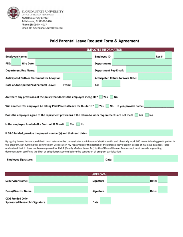 Paid Parental Leave Request Form  Agreement screenshot