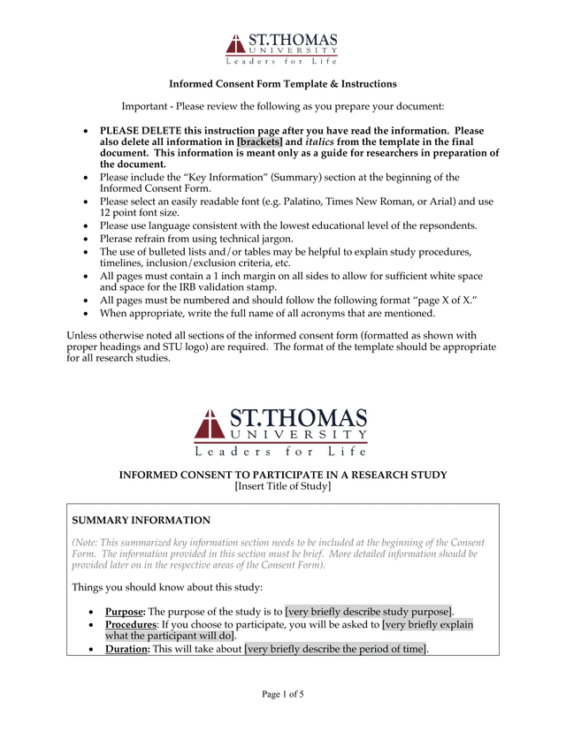 Informed Consent Form Template  Instructions screenshot