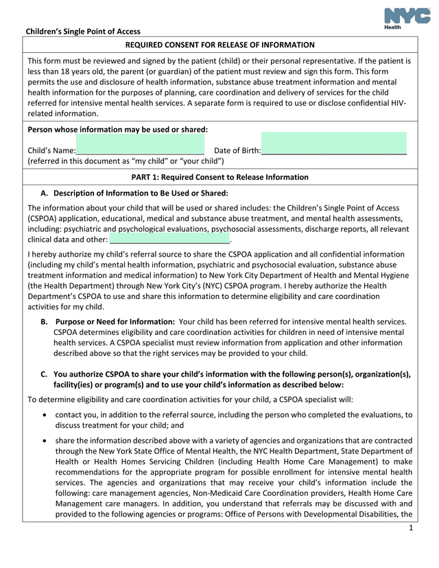 Required Consent For Release Of Information screenshot