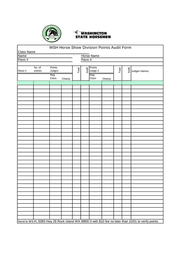 WSH Horse Show Division Points Audit Form screenshot
