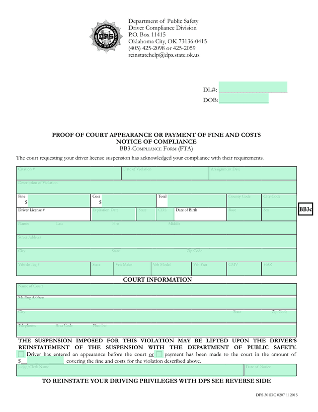Notice Of Compliance (BB3 Compliance Form) screenshot