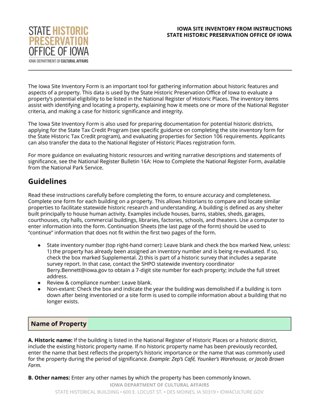 Iowa Site Inventory From Instructions screenshot