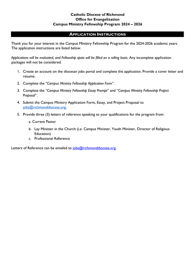 Campus Ministry Fellowship Application 2024 2026 screenshot