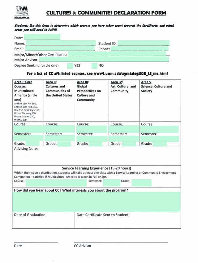 CULTURES  COMMUNITIES DECLARATION FORM screenshot