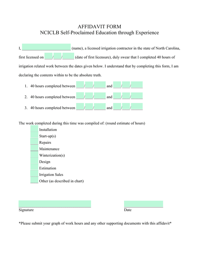 AFFIDAVIT FORM NCICLB Self Proclaimed Education Through Experience screenshot