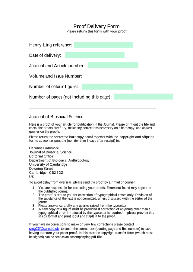 Proof Delivery Form screenshot