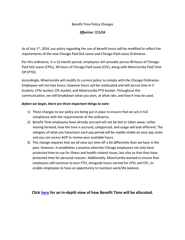 Benefit Time Policy Changes screenshot