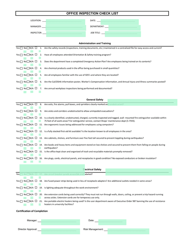 Office Inspection Check List screenshot