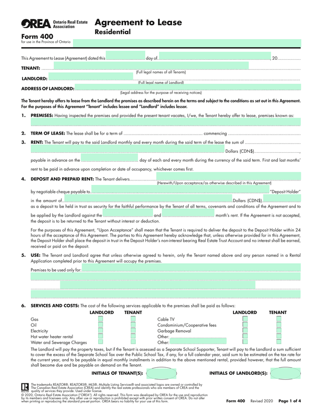Form 400 Agreement To Lease screenshot