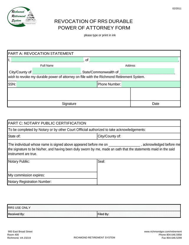 Revocation Of RRS Durable Power Of Attorney Form screenshot