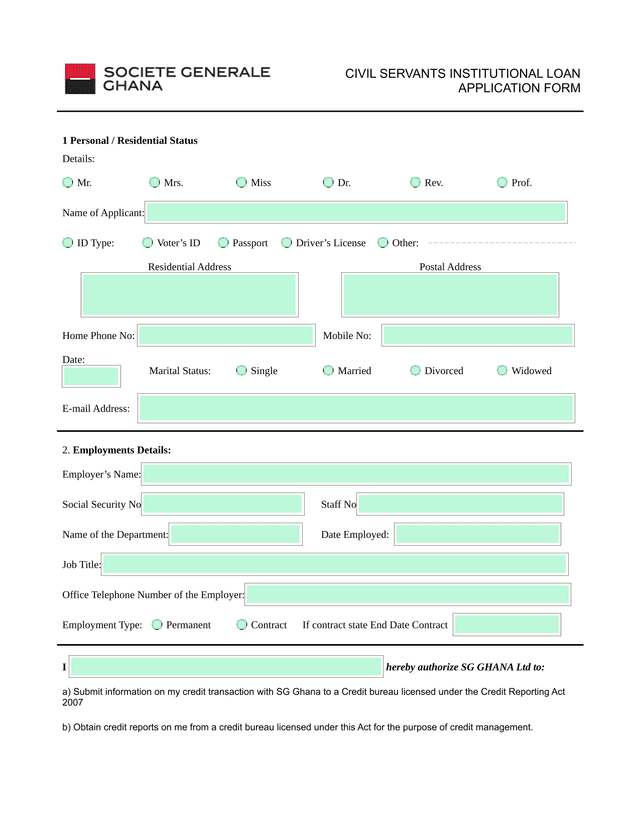 CIVIL SERVANTS INSTITUTIONAL LOAN APPLICATION FORM screenshot
