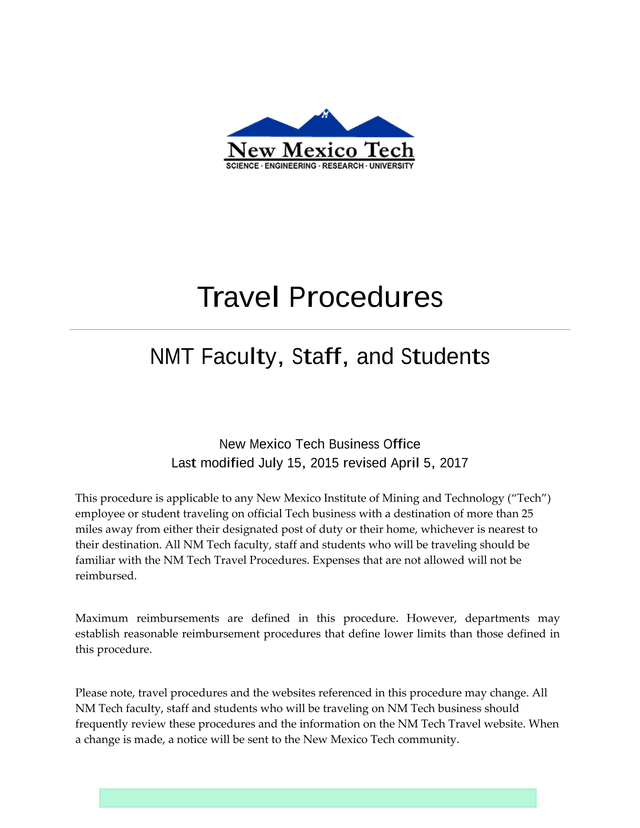 NMT Travel Procedures screenshot