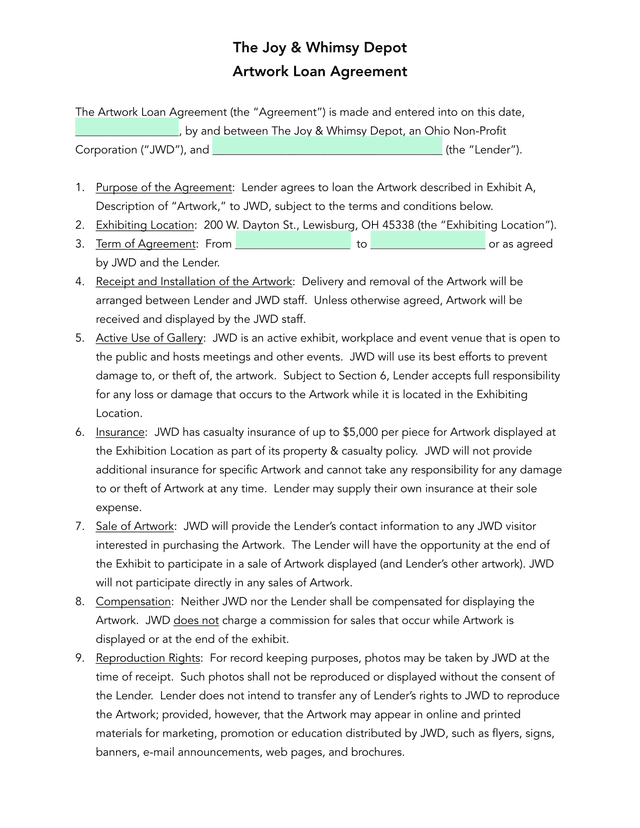 Artwork Loan Agreement screenshot