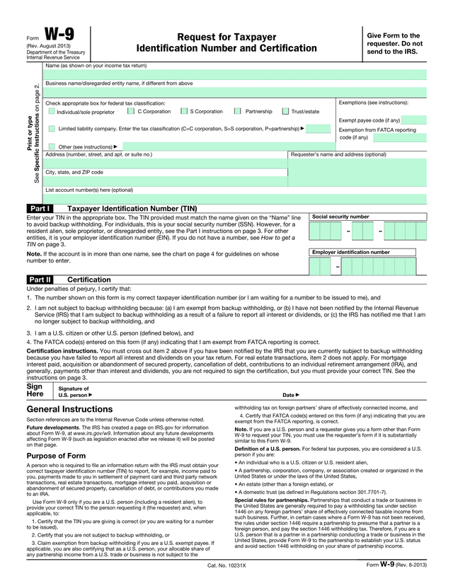 Form W 9 screenshot