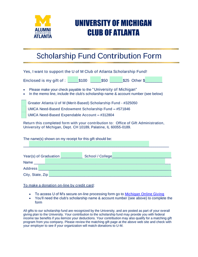Scholarship Fund Contribution Form screenshot