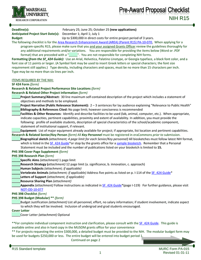 NIH R15 AREA Research Enhancement Award screenshot