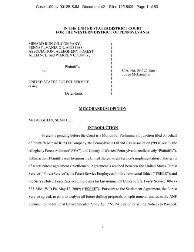 Memorandum Opinion   Minard Run Oil Company V. United States Forest Service screenshot