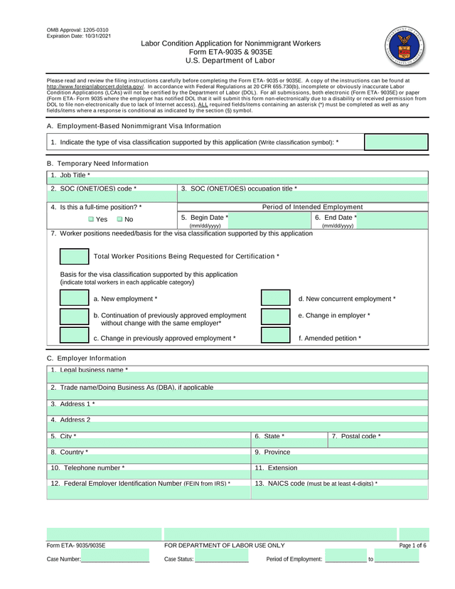 Labor Condition Application For Nonimmigrant Workers screenshot